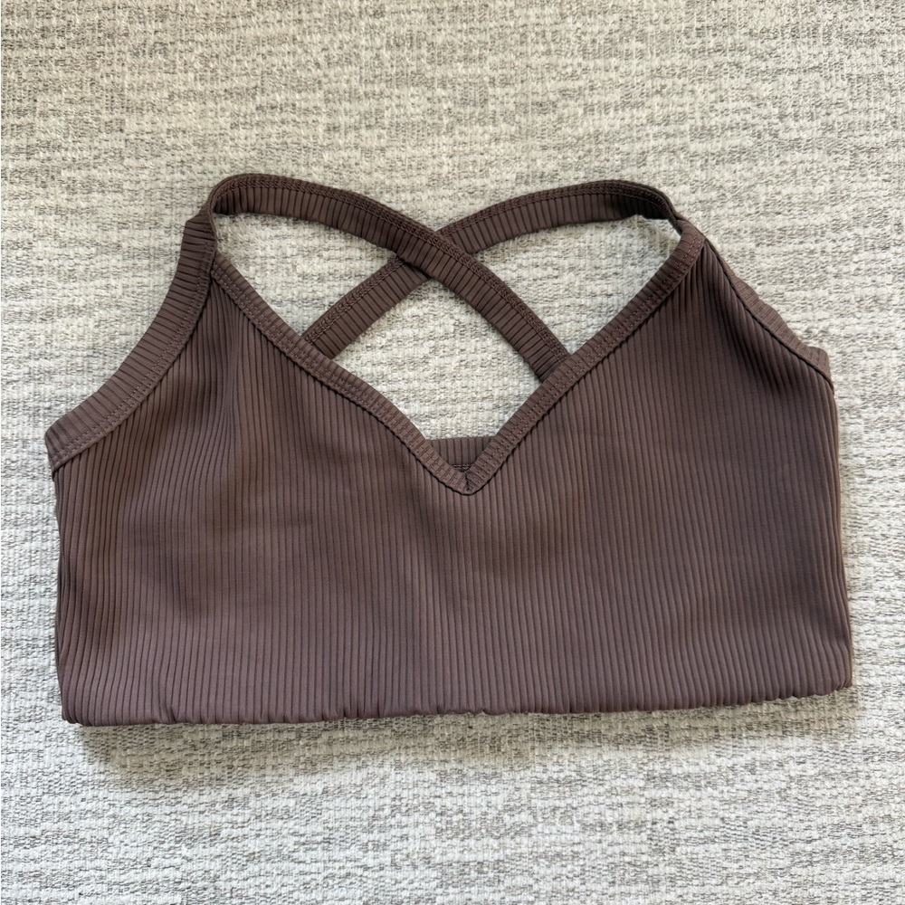 Year of Ours Chocolate Ribbed Cross-Back Top